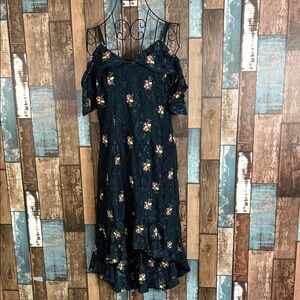 INA green Floral Lace Off-Shoulder Dress vintage